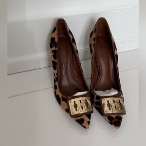 Tory Burch Leopard Print Heels with Gold Buckle